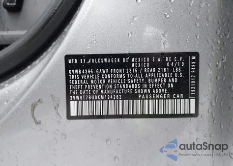 2019 Volkswagen Jetta Gli 2.0T 35Th Anniversary Edition/2.0T Autobahn/2.0T S from USA, damaged, VIN 3VW6T7BU0KM194262